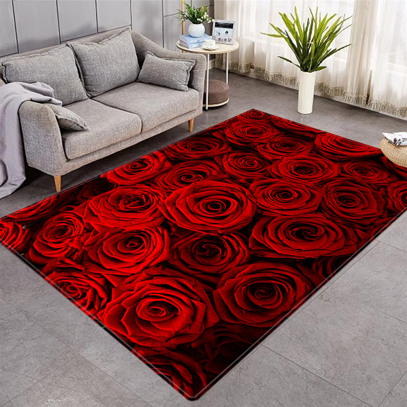 Elegant Floral Embossed 3D Rose Pattern Crystal Velvet Rug Non-Slip Carpet Center Carpet