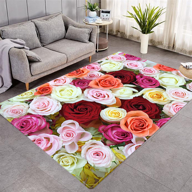 Elegant Floral Embossed 3D Rose Pattern Crystal Velvet Rug Non-Slip Carpet Center Carpet