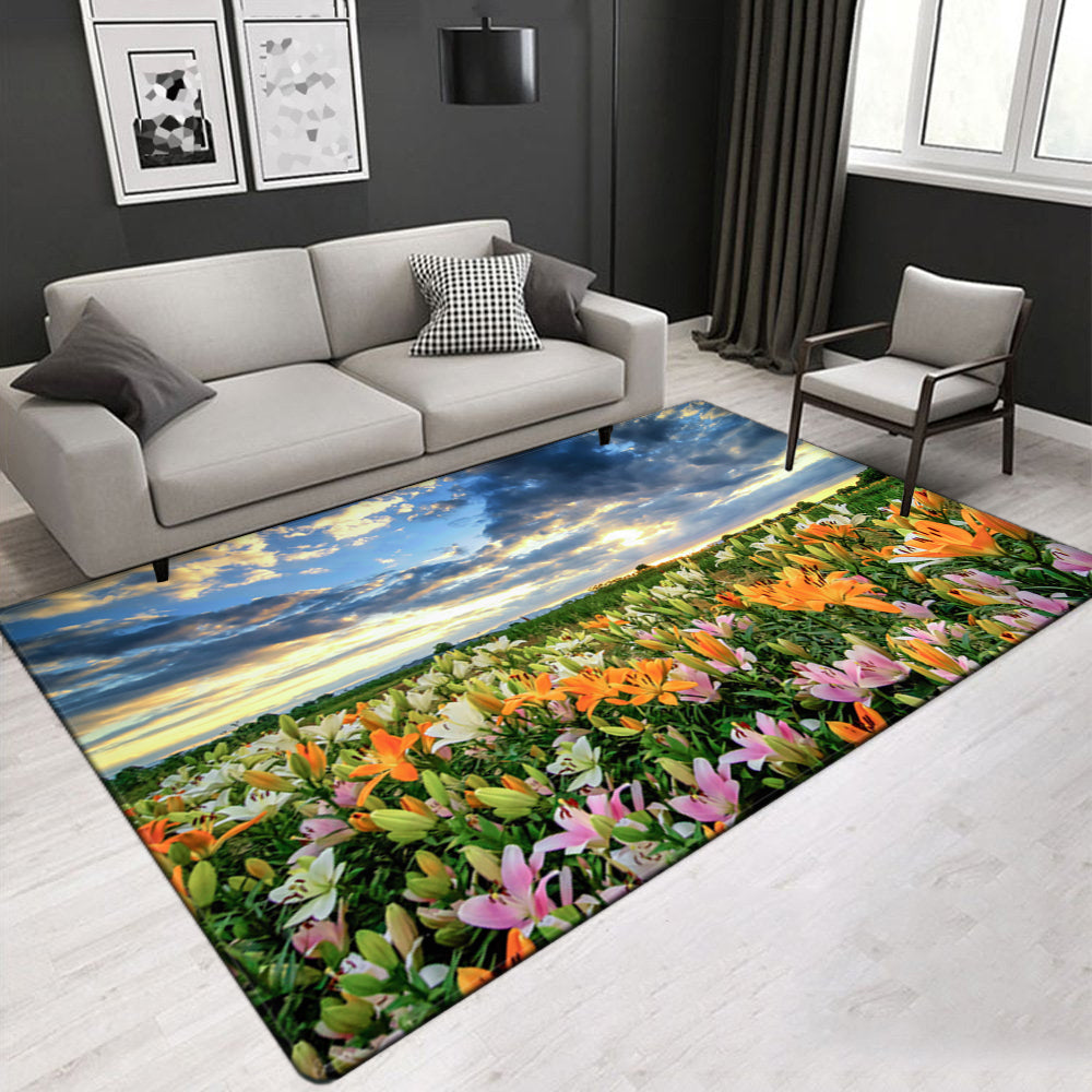 Crystal Velvet Flower Landscape Area Rug: Elegant Center Carpet Design