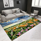 Crystal Velvet Flower Landscape Area Rug: Elegant Center Carpet Design