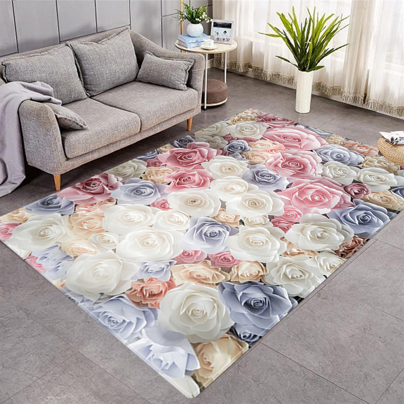 Elegant Floral Embossed 3D Rose Pattern Crystal Velvet Rug Non-Slip Carpet Center Carpet