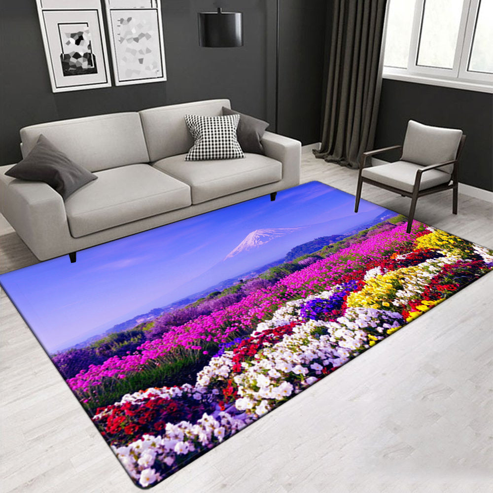 Crystal Velvet Flower Landscape Area Rug: Elegant Center Carpet Design