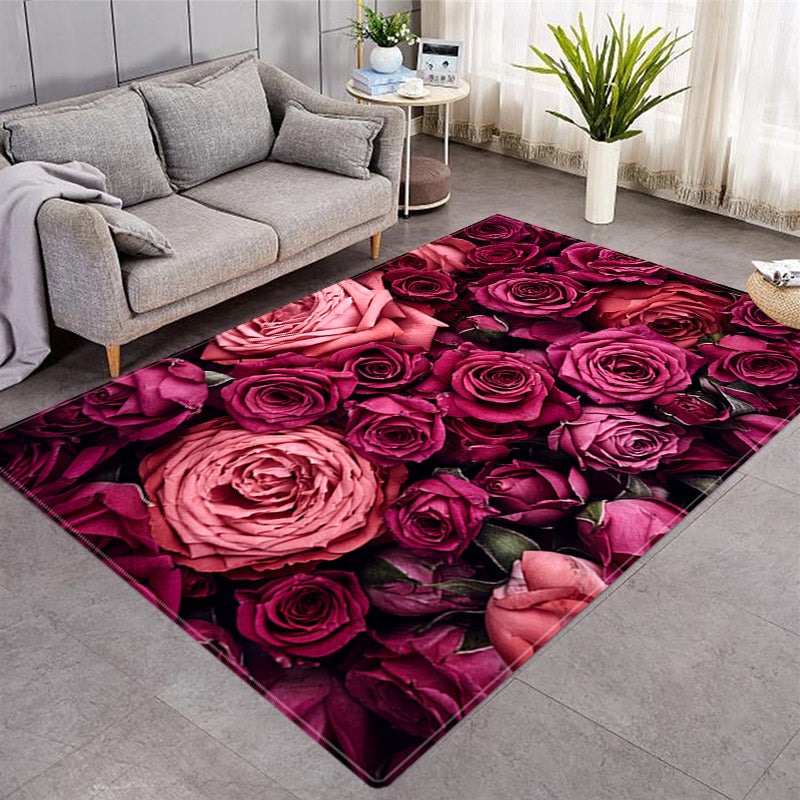 Elegant Floral Embossed 3D Rose Pattern Crystal Velvet Rug Non-Slip Carpet Center Carpet