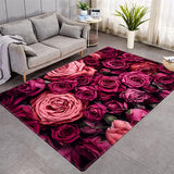 Elegant Floral Embossed 3D Rose Pattern Crystal Velvet Rug Non-Slip Carpet Center Carpet
