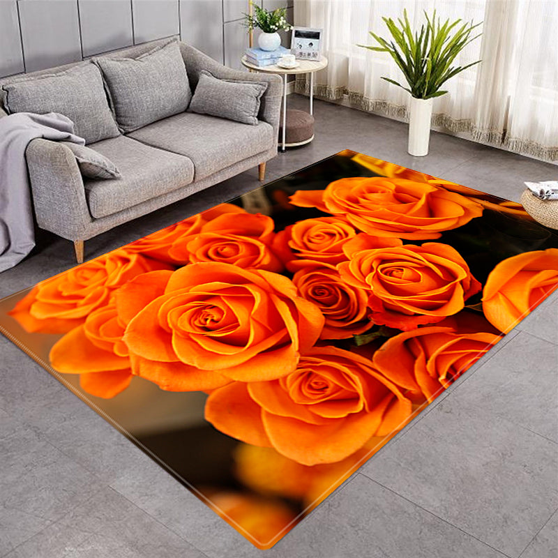 Elegant Floral Embossed 3D Rose Pattern Crystal Velvet Rug Non-Slip Carpet Center Carpet