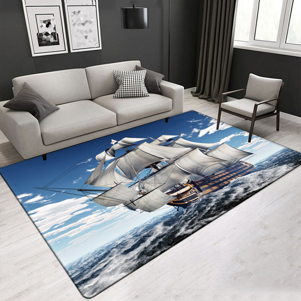Shark Carpets, Ocean Sailing Carpets,Marine Pattern Sea Sailing Various Size Crystal Velvet Area Rug Rectangle Carpet for Living Room/Bedroom