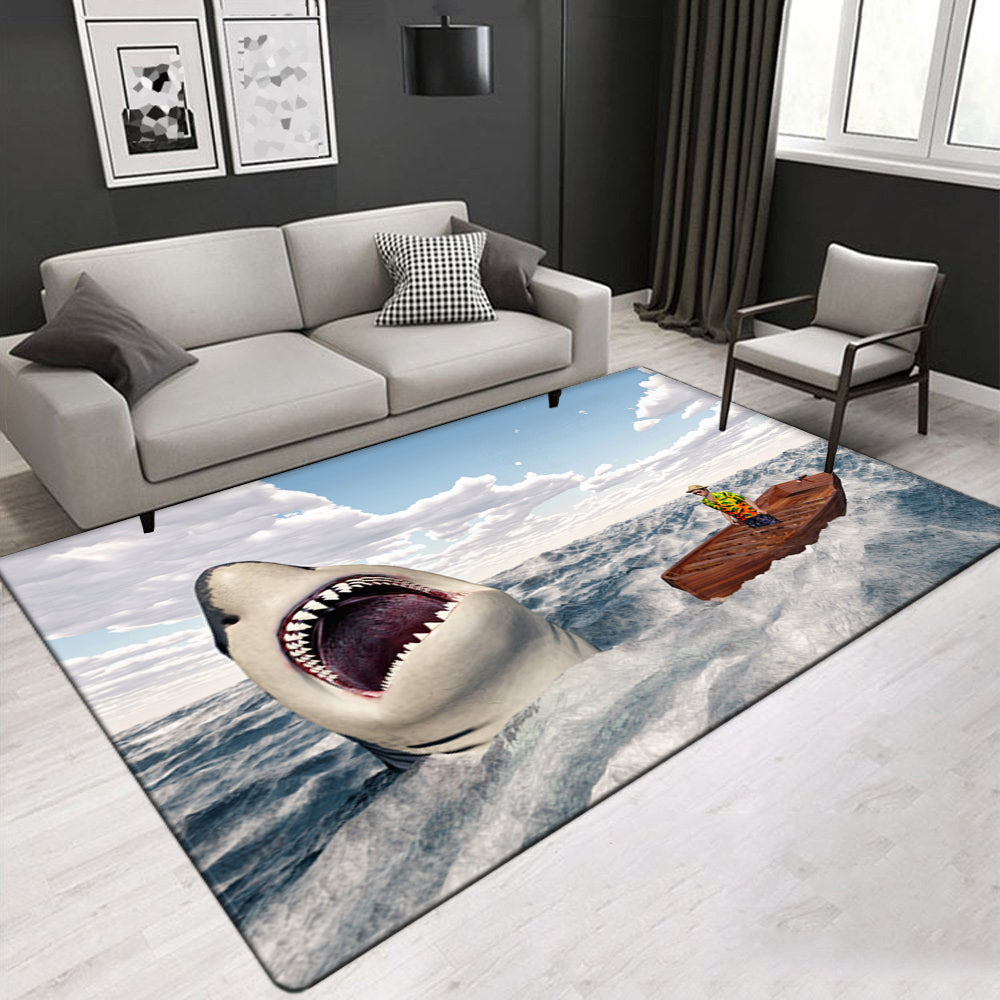 Shark Carpets, Ocean Sailing Carpets,Marine Pattern Sea Sailing Various Size Crystal Velvet Area Rug Rectangle Carpet for Living Room/Bedroom