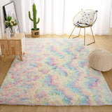 Soft Fluffy Plush Multi-color Tie-dyed Area Rug Living Room Bedroom Carpet