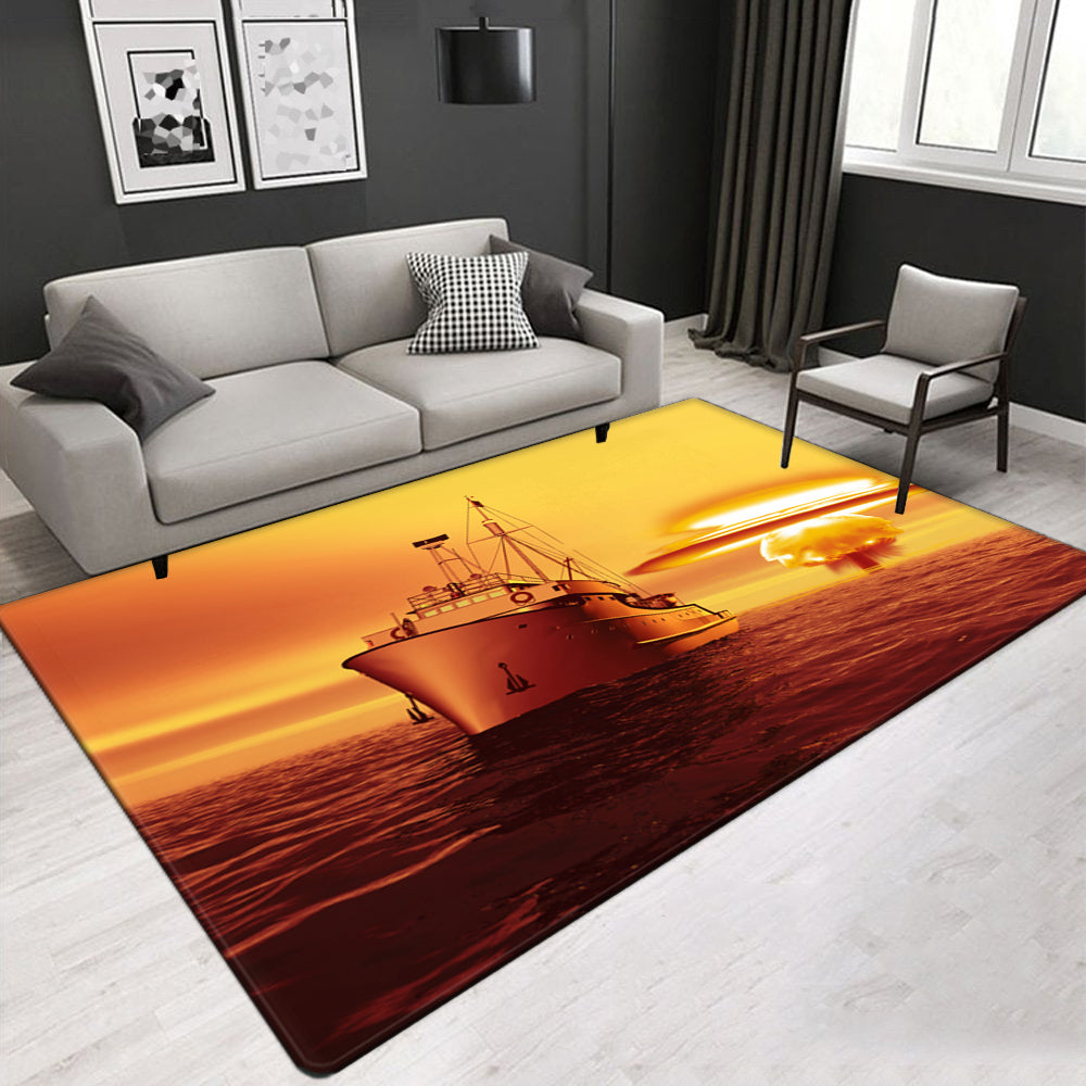 Modern Design Marine Pattern Rug Nautical Sailboat Pattern Carpet，More Design Crystal Velvet Area Rug Rectangle Carpet，Shark Pattern Carpet