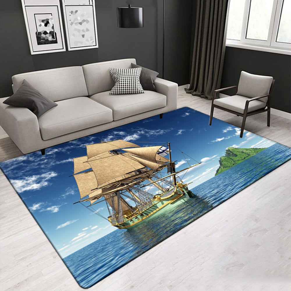 Shark Carpets, Ocean Sailing Carpets，Marine Pattern Sea Sailing Various Size Crystal Velvet Area Rug Rectangle Carpet for Living Room/Bedroom