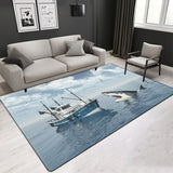 Modern Design Marine Pattern Rug Nautical Sailboat Pattern Carpet，More Design Crystal Velvet Area Rug Rectangle Carpet，Shark Pattern Carpet