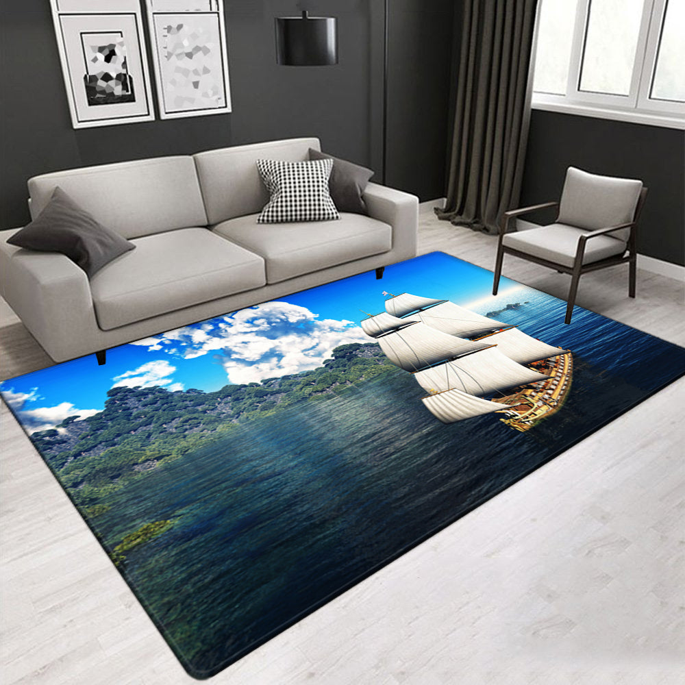 Modern Design Marine Pattern Rug Nautical Sailboat Pattern Carpet，More Design Crystal Velvet Area Rug Rectangle Carpet，Shark Pattern Carpet