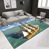 Marine Pattern Sea Sailing Various Size Crystal Velvet Area Rug Rectangle Carpet