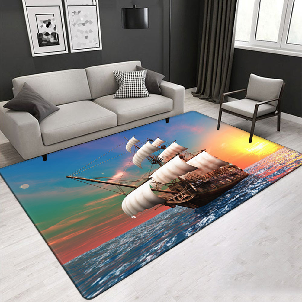 Modern Design Marine Pattern Rug Nautical Sailboat Pattern Carpet，More Design Crystal Velvet Area Rug Rectangle Carpet，Shark Pattern Carpet