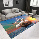 Modern Design Marine Pattern Rug Nautical Sailboat Pattern Carpet，More Design Crystal Velvet Area Rug Rectangle Carpet，Shark Pattern Carpet